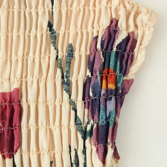 MIDI PRINTED PLEATED BOHEMIAN STYLE AUTUMN PRINT BROWNS SMOCKED TIERS DRESS - Picture 5 of 9